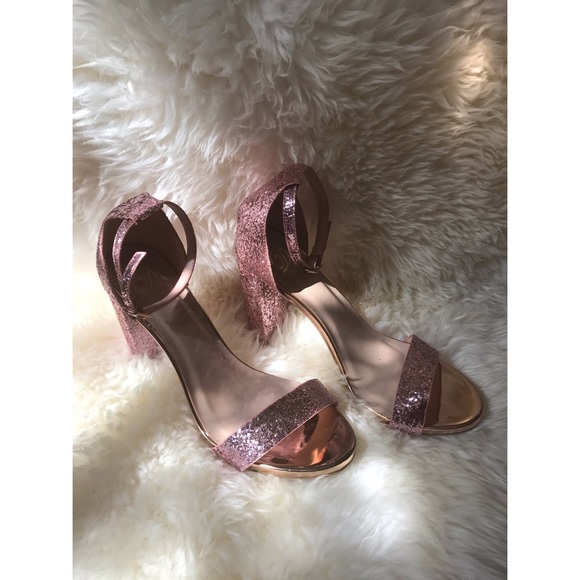 women’s pink glitter high heels with straps size 9 - Picture 2 of 6